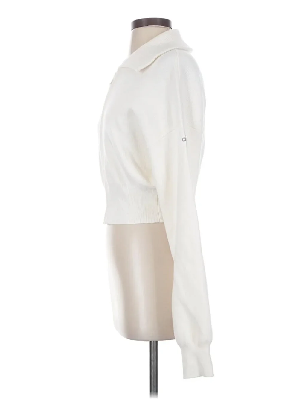 ALO Yoga Scholar Knit Cropped Full Zip Jacket - Size Small - Ivory - Like New